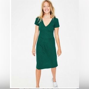 Boden 8L Penelope Forest Spot Polka Dot Jersey Dress